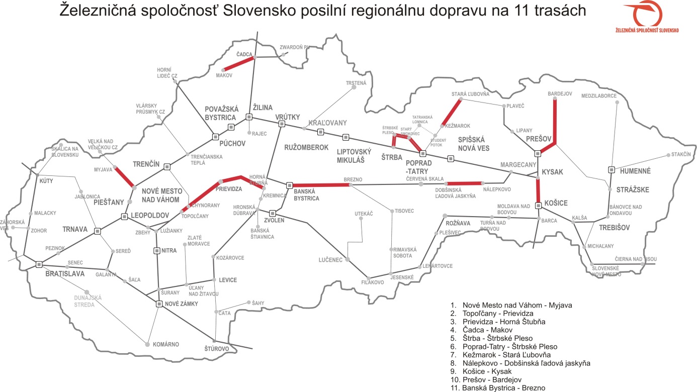 Mapa posílených trás