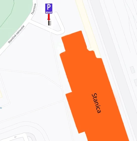 Grafická mapa polohy parkoviska v Košiciach