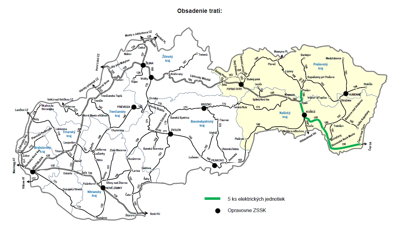 mapa obsadenia tratí