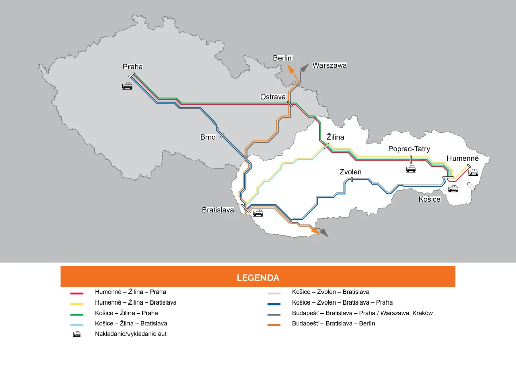Mapa tratí po Slovensku a Česku