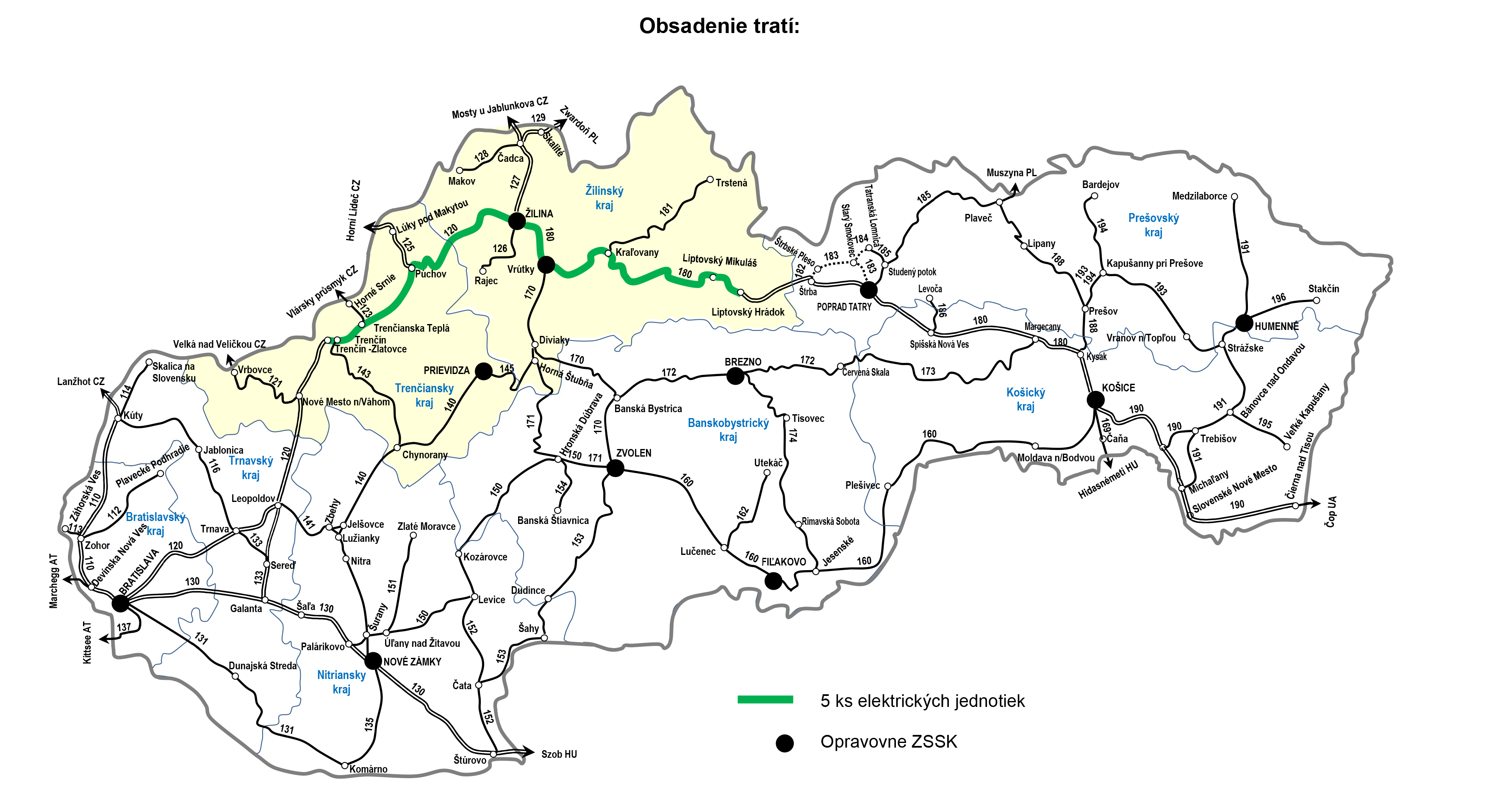 mapa obsadenia tratí